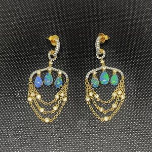 Stunning Australian Black Opal Chandelier Earrings